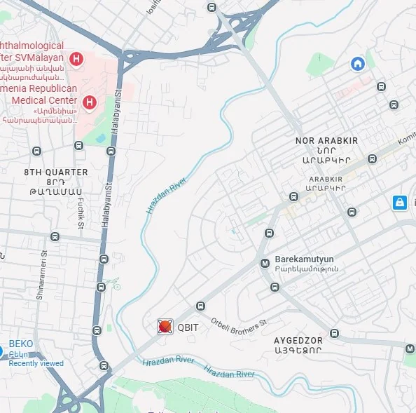 Stylized map of Yerevan with NeoGym branch markers